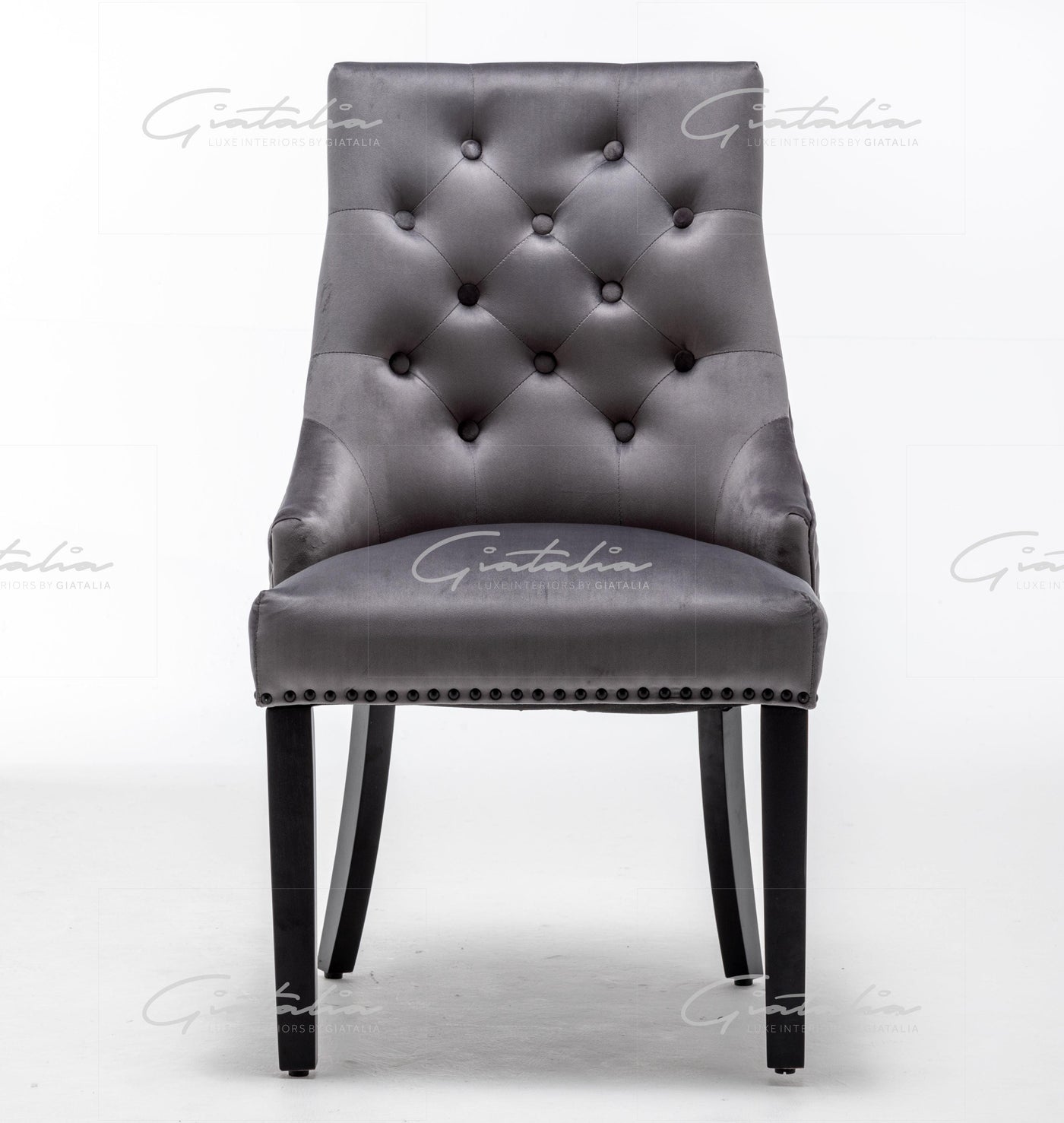 Cambridge Dark Grey French Plush Velvet Quilted Back Ring Dining Chair-Esme Furnishings