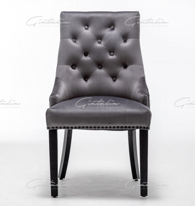 Cambridge Dark Grey French Plush Velvet Quilted Back Ring Dining Chair-Esme Furnishings