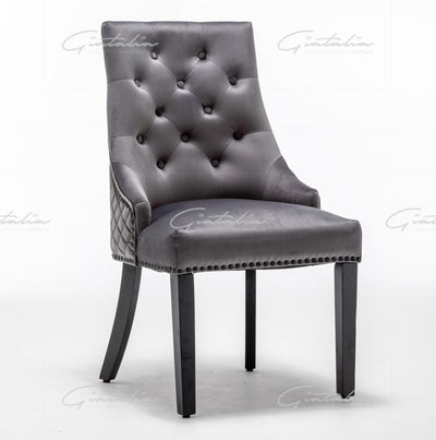 Cambridge Dark Grey French Plush Velvet Quilted Back Ring Dining Chair-Esme Furnishings