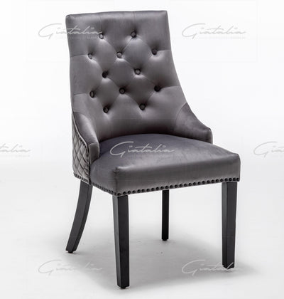 Cambridge Dark Grey French Plush Velvet Quilted Back Ring Dining Chair-Esme Furnishings