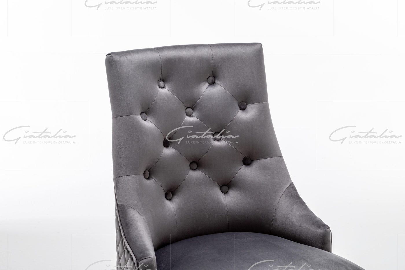 Cambridge Dark Grey French Plush Velvet Quilted Back Ring Dining Chair-Esme Furnishings