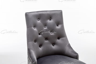 Cambridge Dark Grey French Plush Velvet Quilted Back Ring Dining Chair-Esme Furnishings
