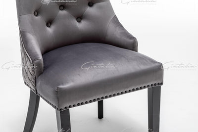 Cambridge Dark Grey French Plush Velvet Quilted Back Ring Dining Chair-Esme Furnishings