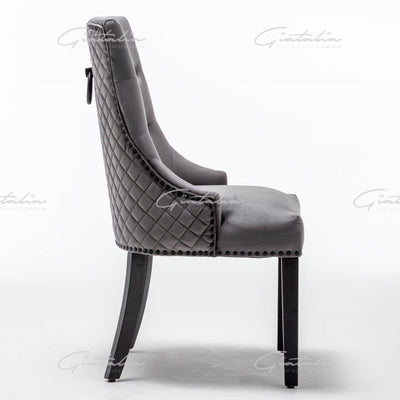 Cambridge Dark Grey French Plush Velvet Quilted Back Ring Dining Chair-Esme Furnishings