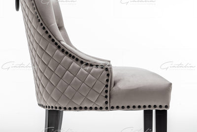 Cambridge Light Grey French Plush Velvet Quilted Back Ring Dining Chair-Esme Furnishings