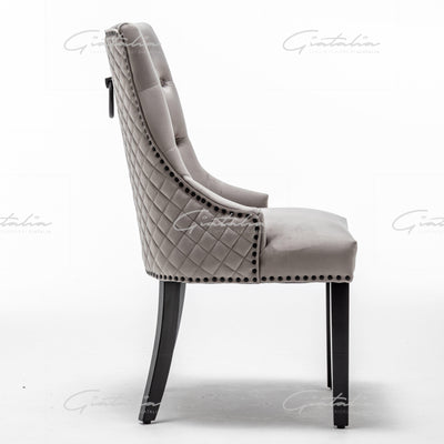 Cambridge Light Grey French Plush Velvet Quilted Back Ring Dining Chair-Esme Furnishings