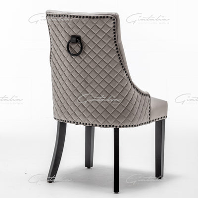 Cambridge Light Grey French Plush Velvet Quilted Back Ring Dining Chair-Esme Furnishings