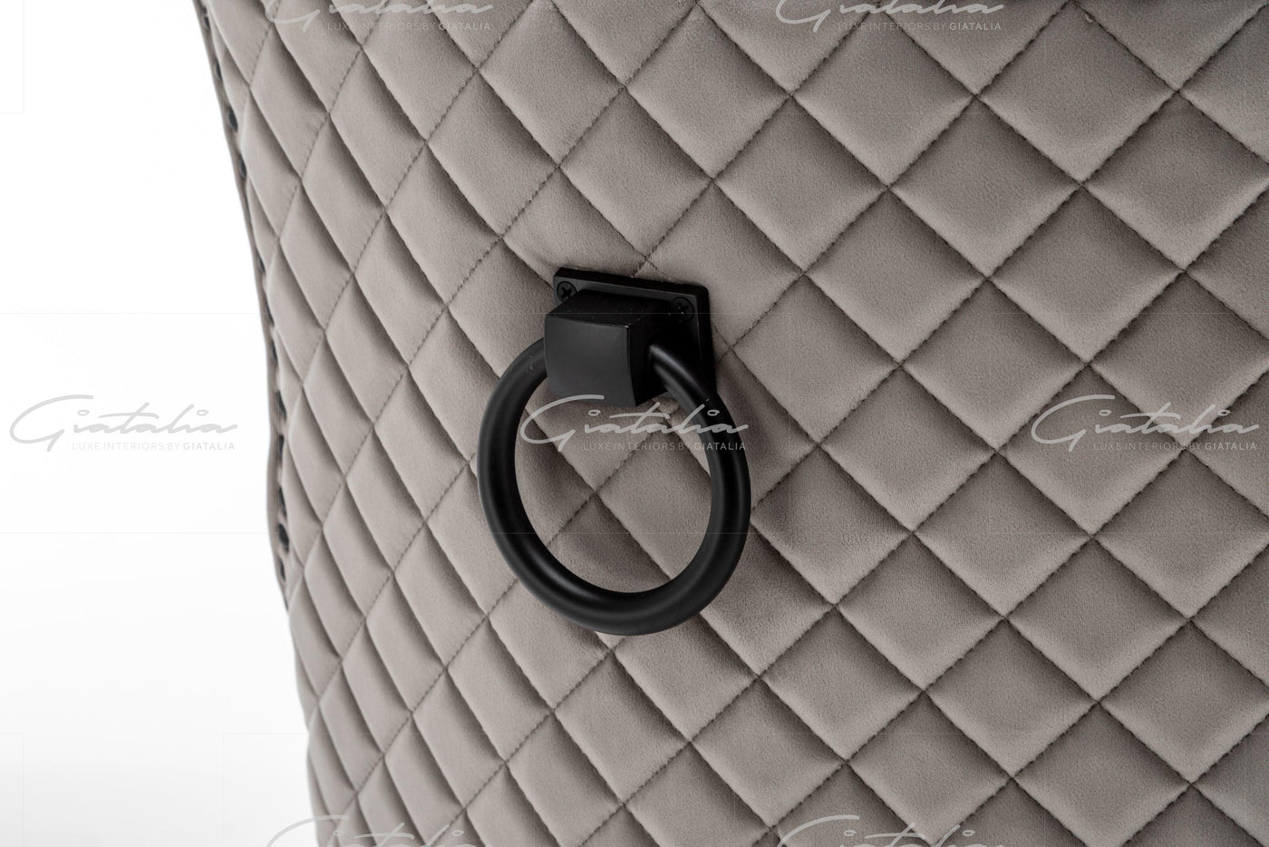 Cambridge Light Grey French Plush Velvet Quilted Back Ring Dining Chair-Esme Furnishings