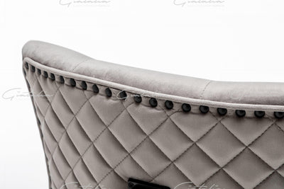 Cambridge Light Grey French Plush Velvet Quilted Back Ring Dining Chair-Esme Furnishings