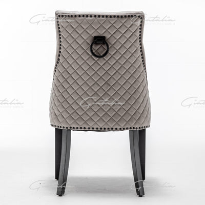 Cambridge Light Grey French Plush Velvet Quilted Back Ring Dining Chair-Esme Furnishings