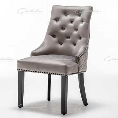 Cambridge Light Grey French Plush Velvet Quilted Back Ring Dining Chair-Esme Furnishings