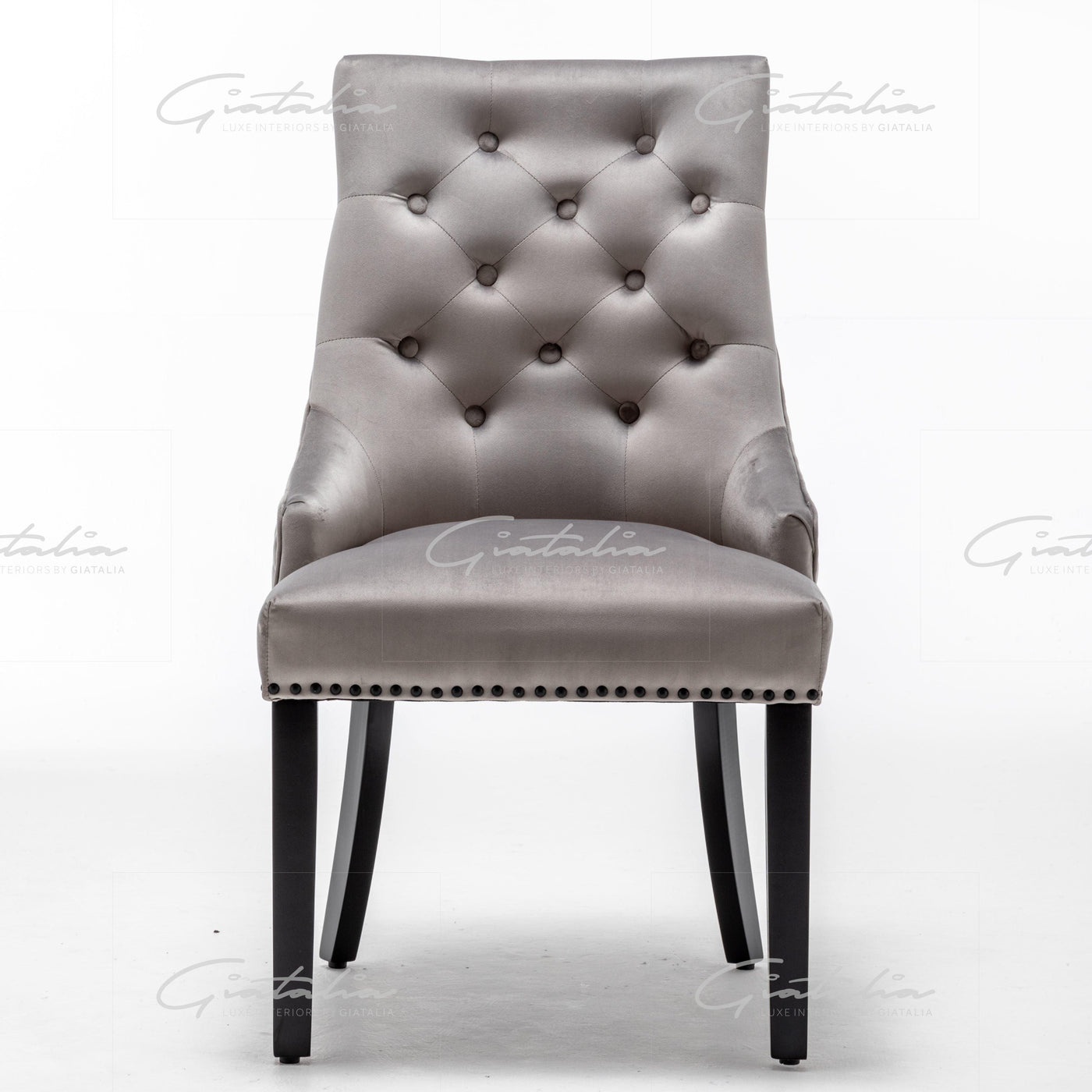 Cambridge Light Grey French Plush Velvet Quilted Back Ring Dining Chair-Esme Furnishings