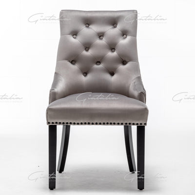 Cambridge Light Grey French Plush Velvet Quilted Back Ring Dining Chair-Esme Furnishings