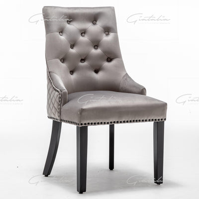 Cambridge Light Grey French Plush Velvet Quilted Back Ring Dining Chair-Esme Furnishings