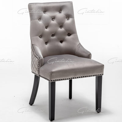Cambridge Light Grey French Plush Velvet Quilted Back Ring Dining Chair-Esme Furnishings