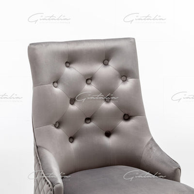 Cambridge Light Grey French Plush Velvet Quilted Back Ring Dining Chair-Esme Furnishings