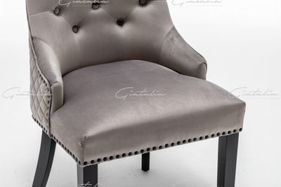 Cambridge Light Grey French Plush Velvet Quilted Back Ring Dining Chair-Esme Furnishings