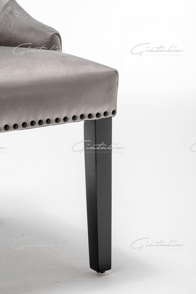 Cambridge Light Grey French Plush Velvet Quilted Back Ring Dining Chair-Esme Furnishings