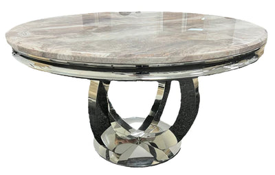 Chelsea 130cm Marble Round Dining Table + Valente Lion Button Chairs