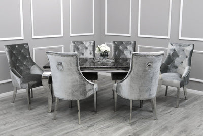 Louis 150cm Black Marble Dining Table + Belle Knocker Plush Velvet Chairs-Esme Furnishings