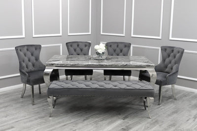 Louis Grey Marble 200CM Dining Table + Grey Lion Chairs, 180cm Bench Option-Esme Furnishings