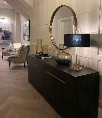 Sorrento 4-Door Sideboard In A Dark Oak Veneer With Gold Handles-Esme Furnishings