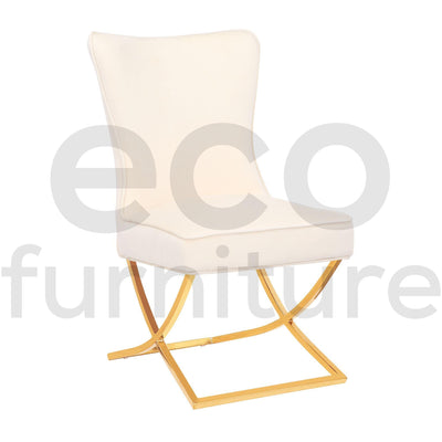 Belgravia Cream French Plush Velvet Button Back Dining Chair With Gold Legs-Esme Furnishings