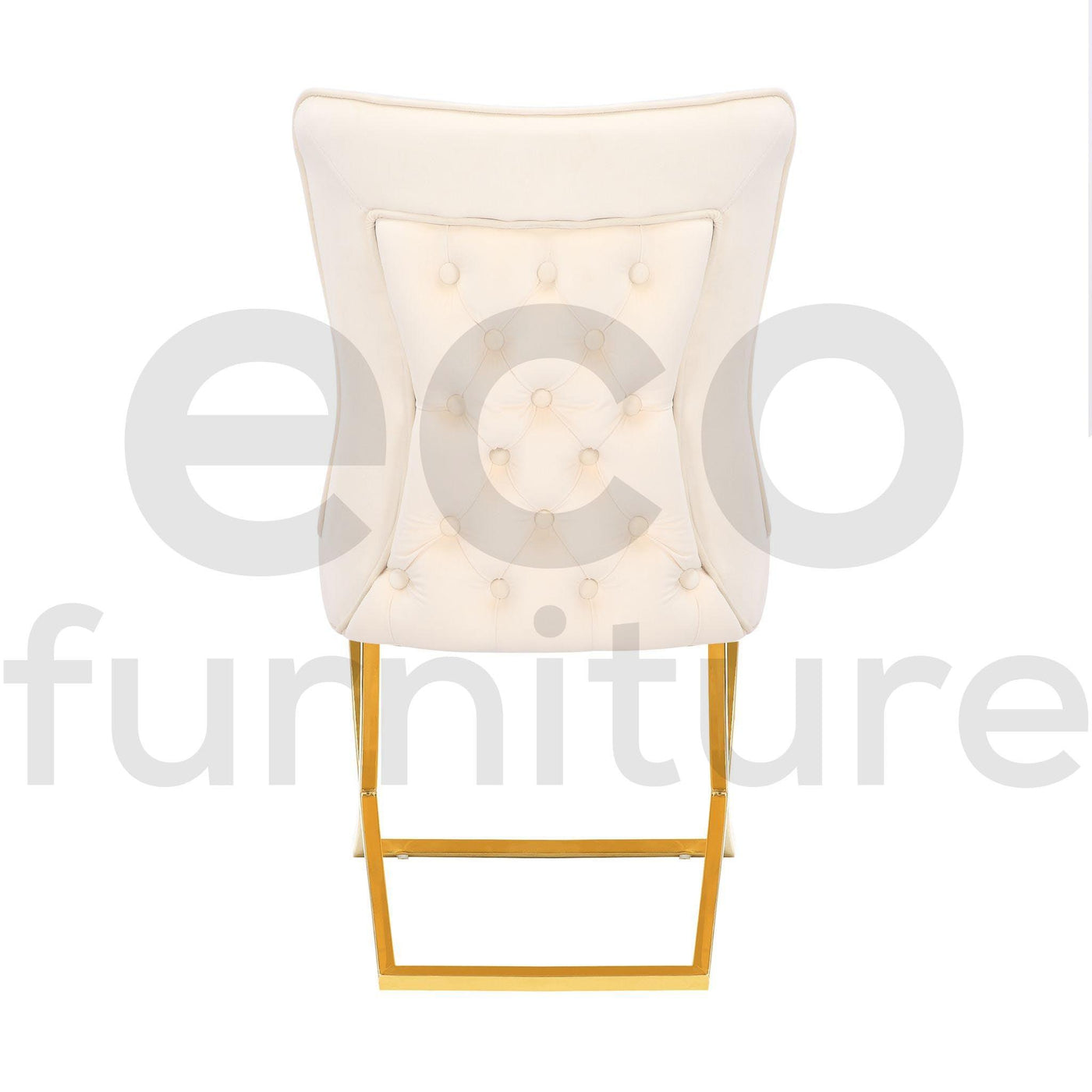 Belgravia Cream French Plush Velvet Button Back Dining Chair With Gold Legs-Esme Furnishings