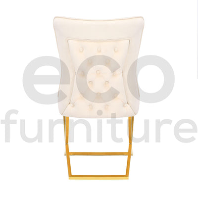 Belgravia Cream French Plush Velvet Button Back Dining Chair With Gold Legs-Esme Furnishings