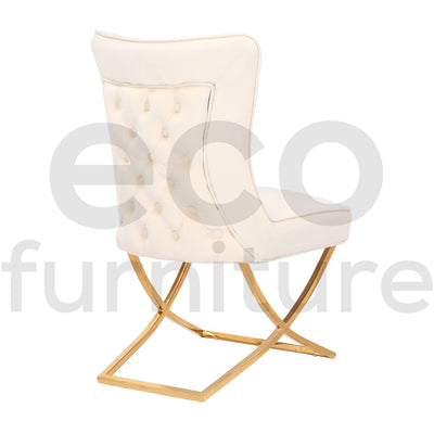 Belgravia Cream French Plush Velvet Button Back Dining Chair With Gold Legs-Esme Furnishings