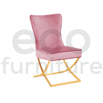 Belgravia Pink French Plush Velvet Button Back Dining Chair With Gold Legs-Esme Furnishings