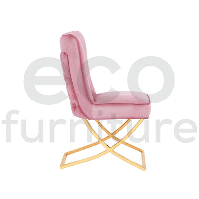 Belgravia Pink French Plush Velvet Button Back Dining Chair With Gold Legs-Esme Furnishings