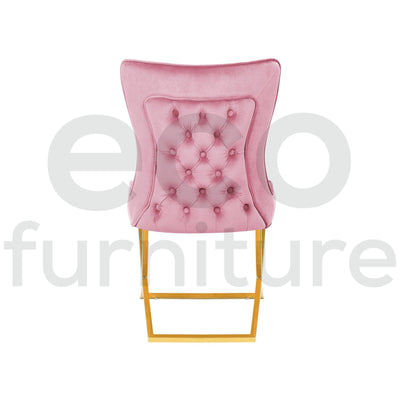 Belgravia Pink French Plush Velvet Button Back Dining Chair With Gold Legs-Esme Furnishings