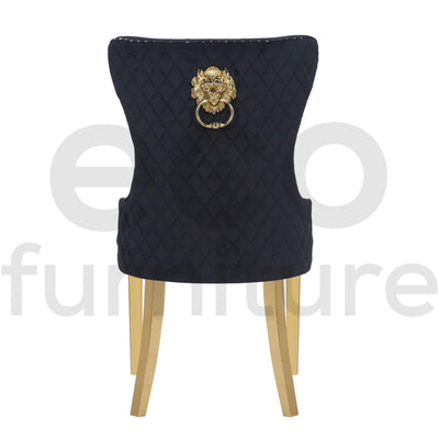 Lucien 180cm Gold Dining Table with Pandora Gold Sintered Stone Top + Belmont Gold Lion Knocker Dining Chairs-Esme Furnishings