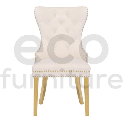 Lucien 180cm Gold Dining Table with Pandora Gold Sintered Stone Top + Belmont Gold Lion Knocker Dining Chairs-Esme Furnishings