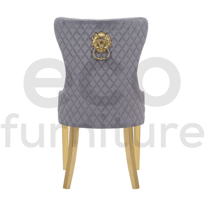 Lucien 180cm Gold Dining Table with Pandora Gold Sintered Stone Top + Belmont Gold Lion Knocker Dining Chairs-Esme Furnishings