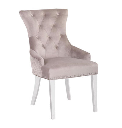 Western Lion Knocker Quilted Tufted Plush Velvet Dining Chair Chrome Legs - 4 Colours-Esme Furnishings
