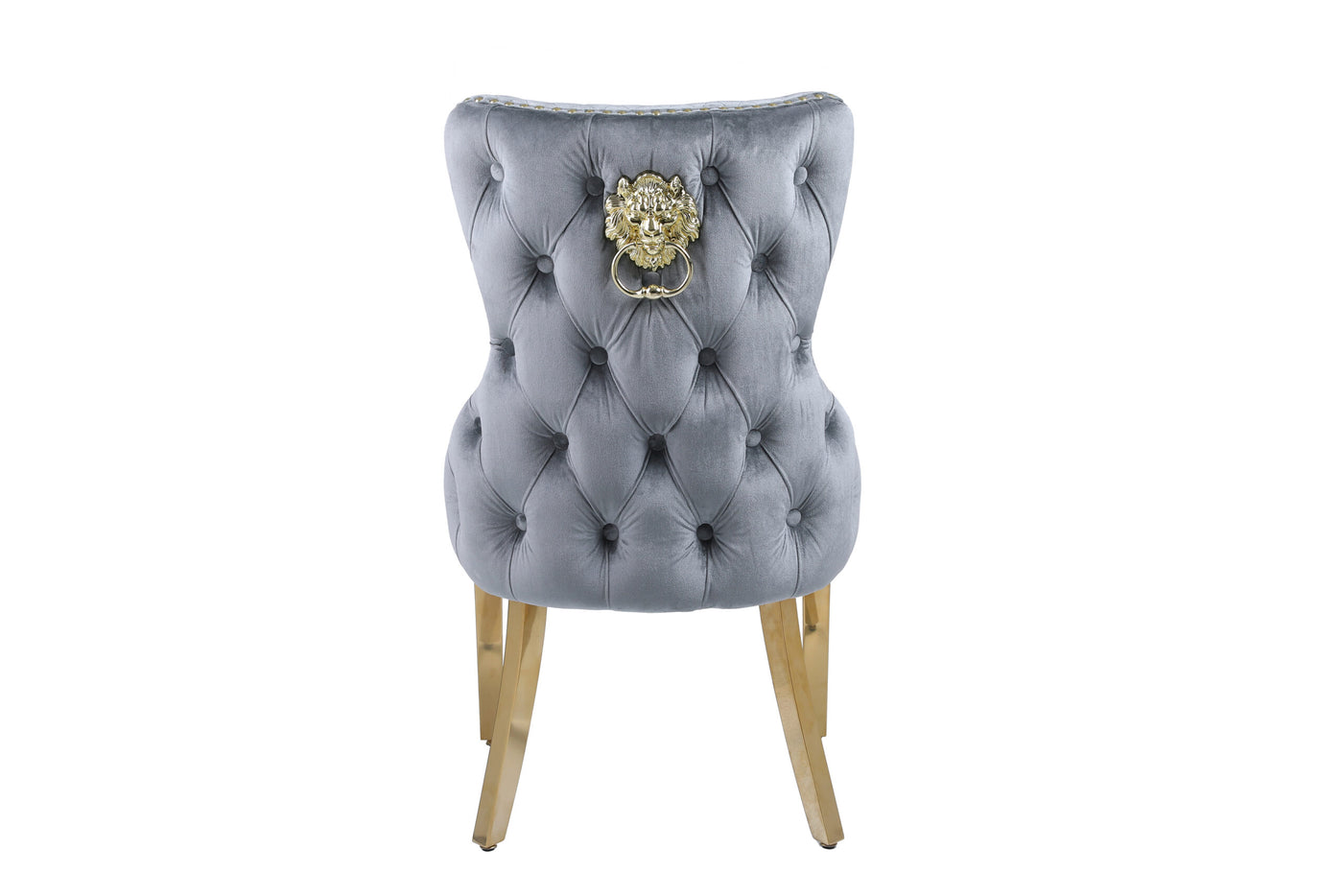 Louis Gold Pandora Gold Sintered Stone Dining Table With Shimmer Gold Lion Knocker Dining Chairs
