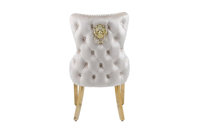 Louis 120cm Cream & Gold Marble Dining Table + Valente Cream Gold Lion Knocker Velvet Chairs-Esme Furnishings