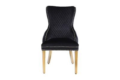 Louis Gold Marble Dining Table With Gold Lion Knocker Dining Chairs-Esme Furnishings