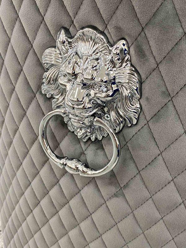 Majestic Lion Knocker Quilted Tufted Plush Velvet Dining Chair Chrome Legs - 8 Colours-Esme Furnishings
