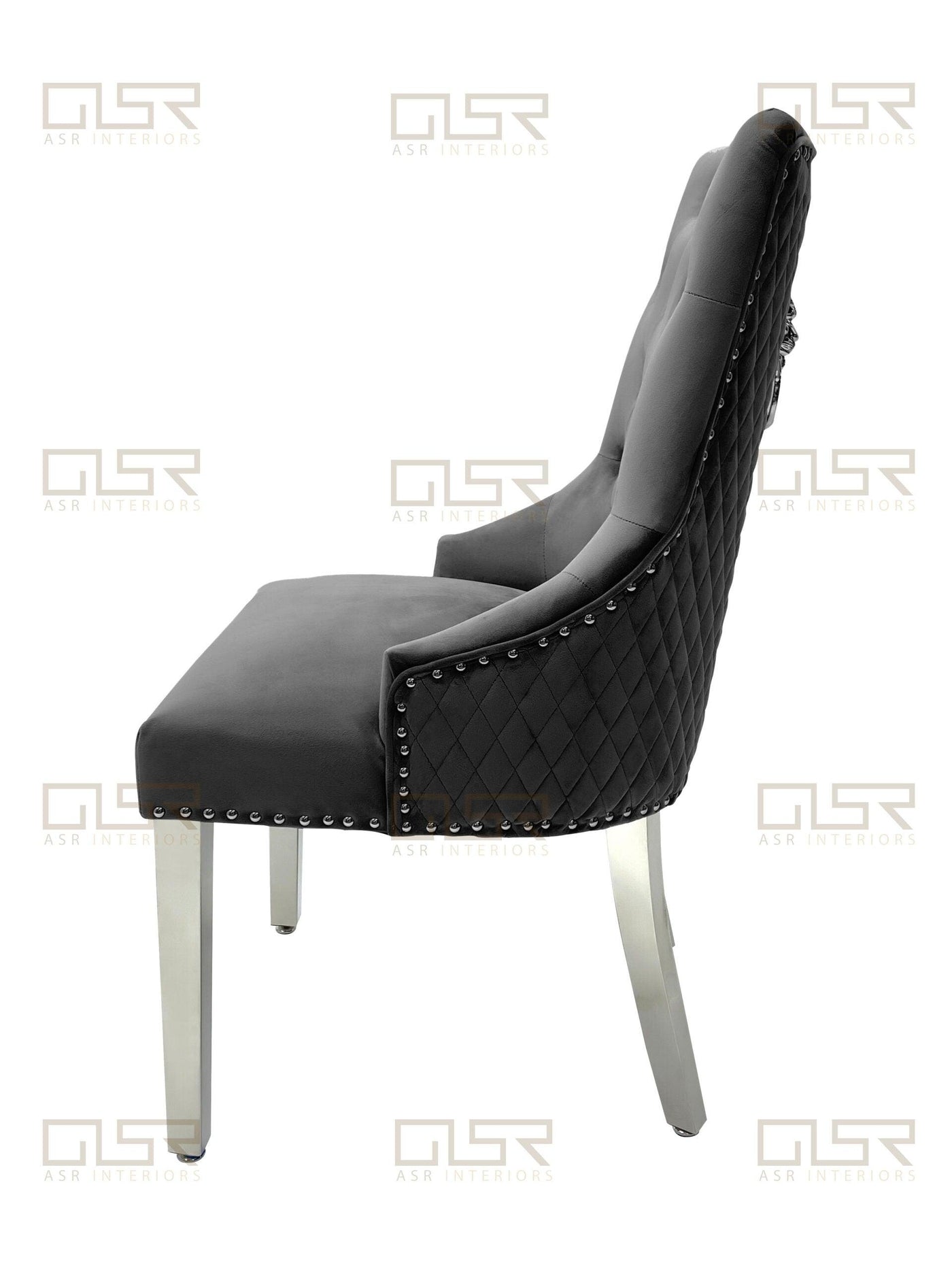 Majestic Lion Knocker Quilted Tufted Plush Velvet Dining Chair Chrome Legs - 8 Colours-Esme Furnishings