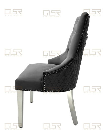 Majestic Lion Knocker Quilted Tufted Plush Velvet Dining Chair Chrome Legs - 8 Colours-Esme Furnishings