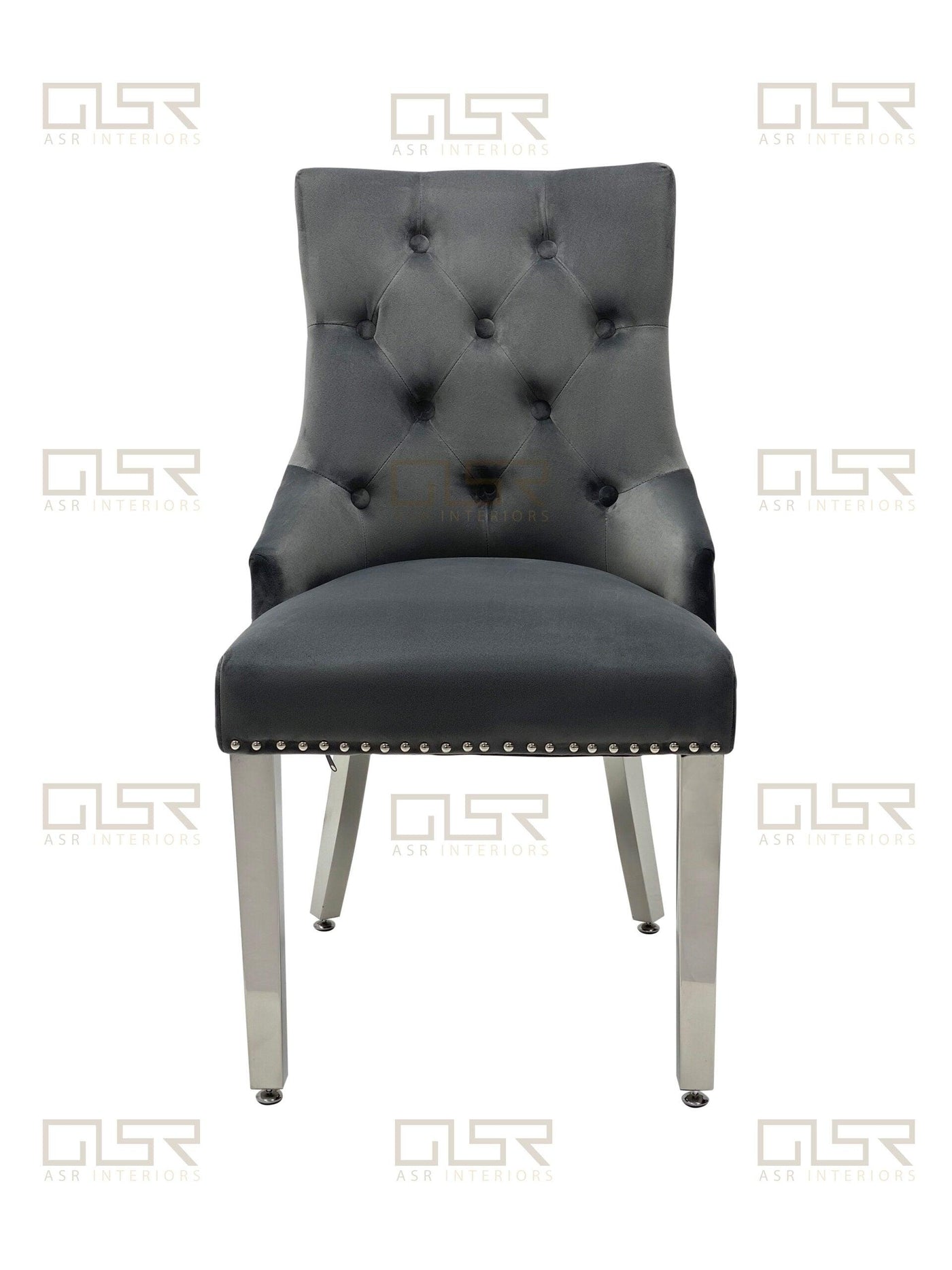 Majestic Lion Knocker Quilted Tufted Plush Velvet Dining Chair Chrome Legs - 8 Colours-Esme Furnishings