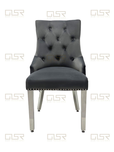 Majestic Lion Knocker Quilted Tufted Plush Velvet Dining Chair Chrome Legs - 8 Colours-Esme Furnishings