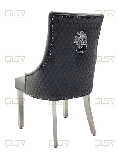 Majestic Lion Knocker Quilted Tufted Plush Velvet Dining Chair Chrome Legs - 8 Colours-Esme Furnishings