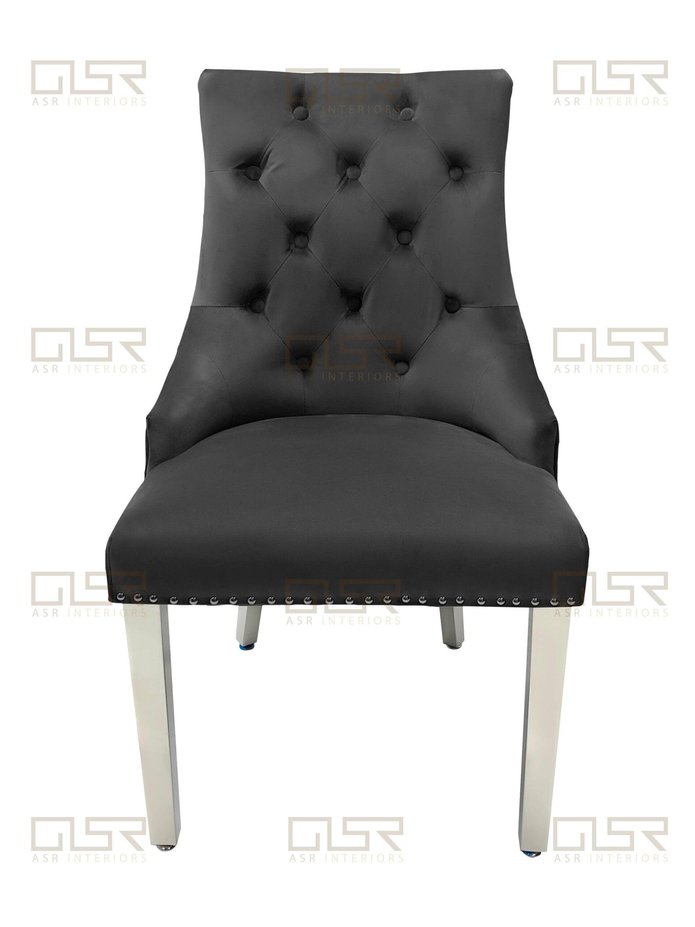Majestic Lion Knocker Quilted Tufted Plush Velvet Dining Chair Chrome Legs - 8 Colours-Esme Furnishings