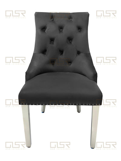 Majestic Lion Knocker Quilted Tufted Plush Velvet Dining Chair Chrome Legs - 8 Colours-Esme Furnishings