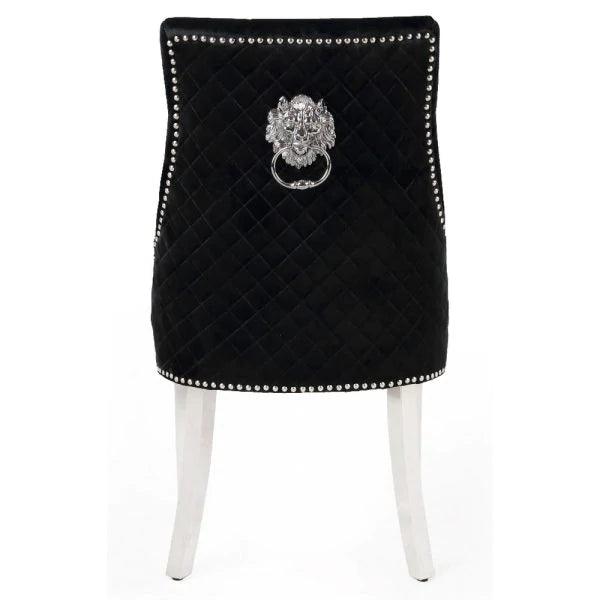 Majestic Lion Knocker Quilted Tufted Plush Velvet Dining Chair Chrome Legs - 8 Colours-Esme Furnishings