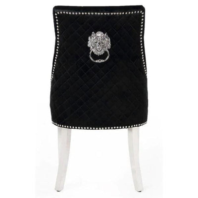 Majestic Lion Knocker Quilted Tufted Plush Velvet Dining Chair Chrome Legs - 8 Colours-Esme Furnishings